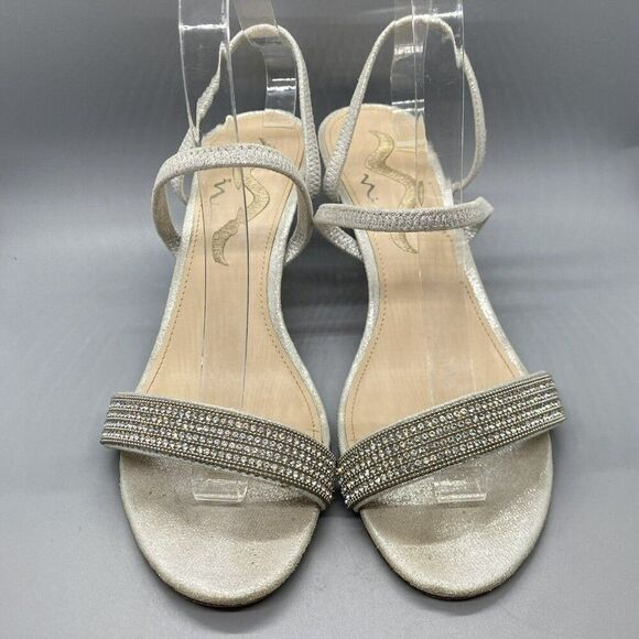 Nina 8.5M Strappy Silver Open Toe‎ Heels Sandals Rhinestones Special Occasion - Picture 3 of 7